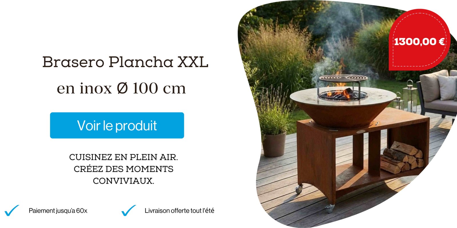 Brasero Plancha XXL Fiesta 100 cm en Acier Corten